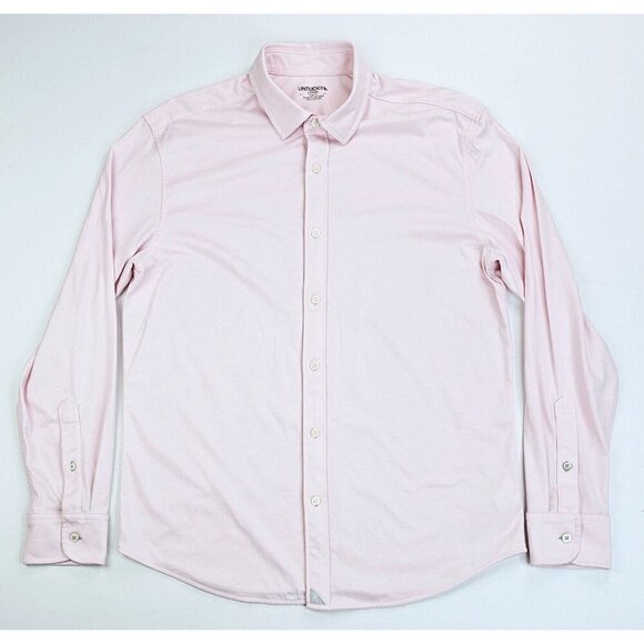 Untuckit Slim Fit Size Large Mens Pink Long Sleeve Logo Tag Cotton Huber Shirt - Picture 1 of 10
